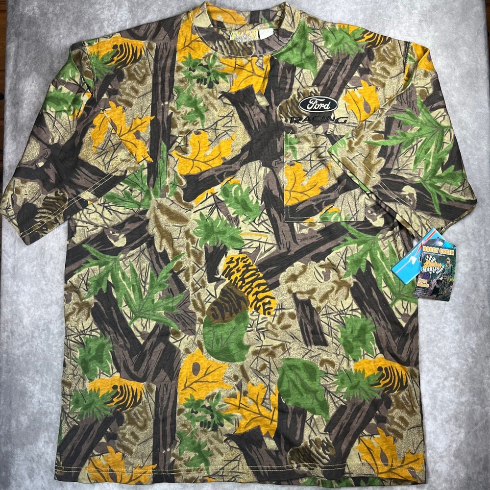 Boggy Creek Ford Racing Sterling Marlin Camo Pocket T-Shirt 2XL NWT Deep Woods